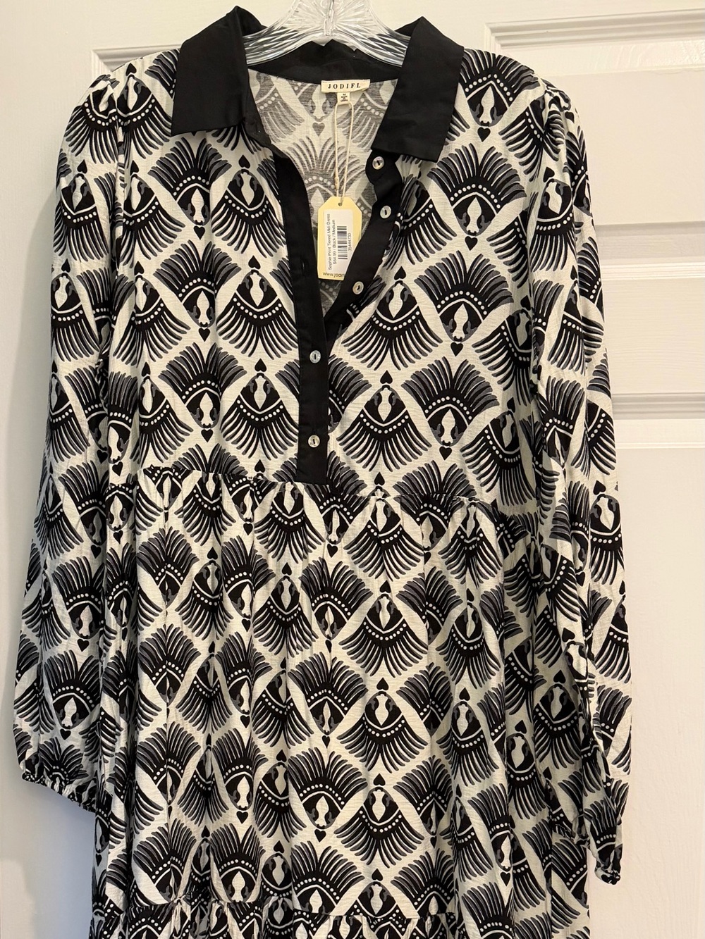 JODIFL Black and White Geometric Midi Dress